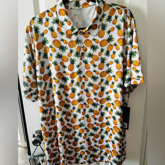 Caddy Cart Golf Polo Shirt Performance SPF 50+ Pineapple Print Men's large - Picture 1 of 8
